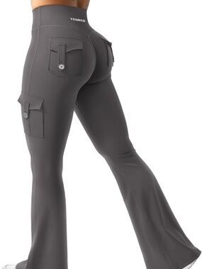 YEOREO CoreFlex High Waisted Butt Lifting Cargo Flare Yoga Pants Lara Smoke XXL